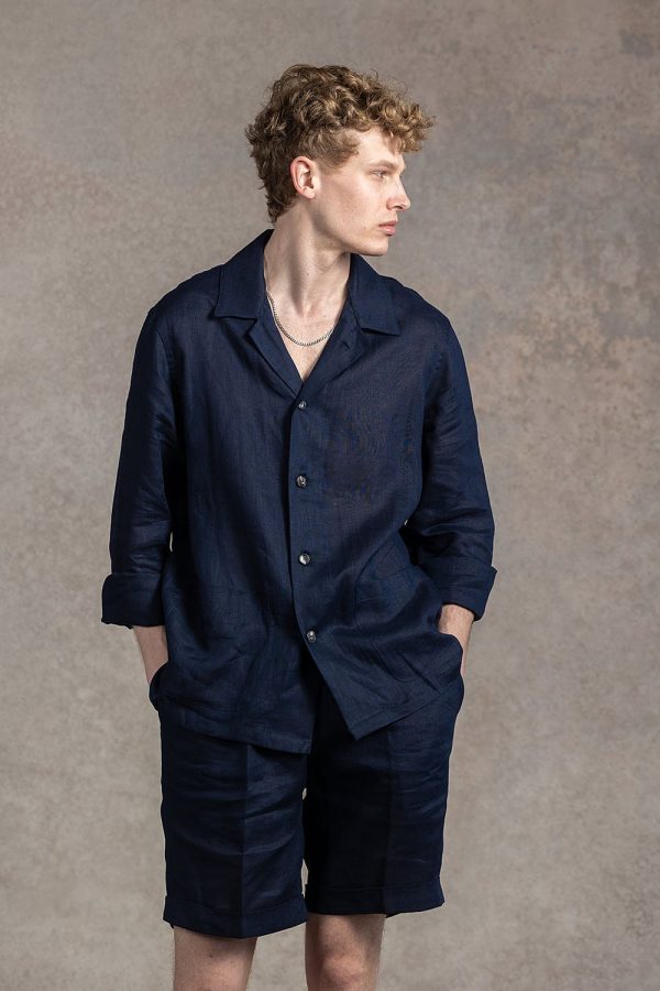 Granatowy lniany overshirt