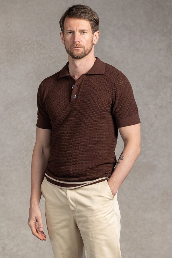 Brązowe ażurowe polo