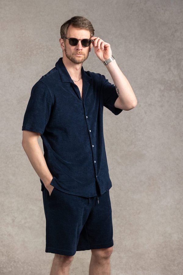 Granatowa koszula z krótkim rękawem frotte